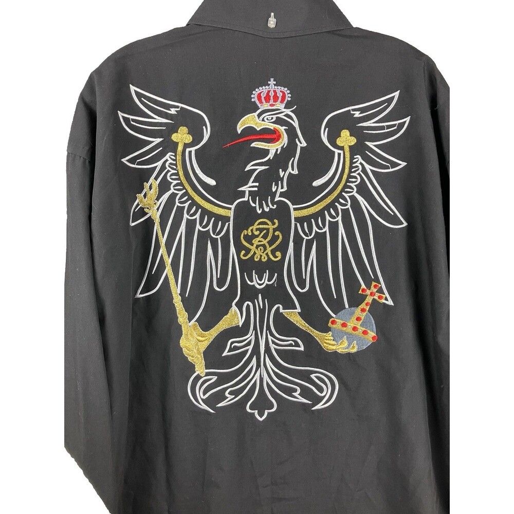 MANZINI Eagle Crest Embroidered Statement Prom Stage Event Shirt 2XL w/Cufflinks